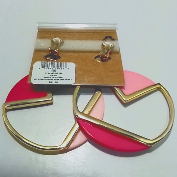 Rachel Roy Gold & Tricolor Drop Hoop Clip Earrings Set - Picture 3 of 3